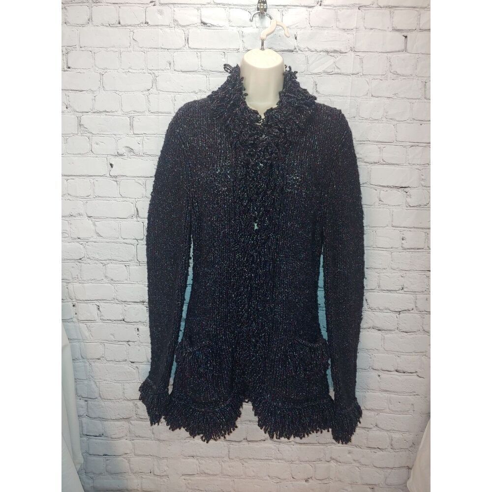 Nine West VINTAGE Women's Size Small Black/Multicolor Knit Sweater Cardigan